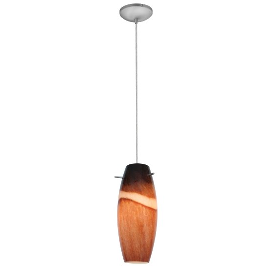 Foto para 11w Cabernet E-26 A-19 LED Dry Location Brushed Steel Amber Slate Cord Glass Pendant (CAN 1.25"Ø5.25")