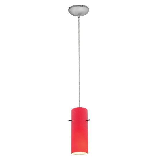 Foto para 12w Cylinder SSL 90CRI LED Dry Location Brushed Steel Red Cord Glass Pendant (CAN 1.25"Ø5.25")