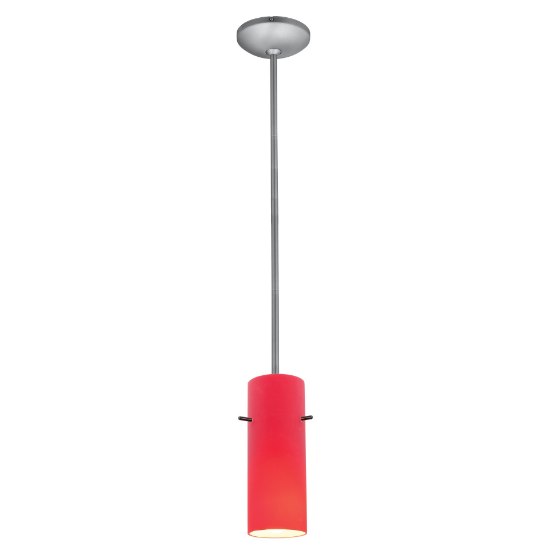 Foto para 12w Cylinder SSL 90CRI LED Dry Location Brushed Steel Red Rod Glass Pendant (CAN 1.25"Ø5.25")