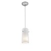 Foto para 11w Glass`n Glass Cylinder E-26 A-19 LED Dry Location Brushed Steel Clear Opal Cord Glass Pendant (CAN 1.25"Ø5.25")