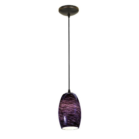 Foto para 11w Chianti E-26 A-19 LED Dry Location Oil Rubbed Bronze Purple Swirl Cord Glass Pendant (CAN 1.25"Ø5.25")