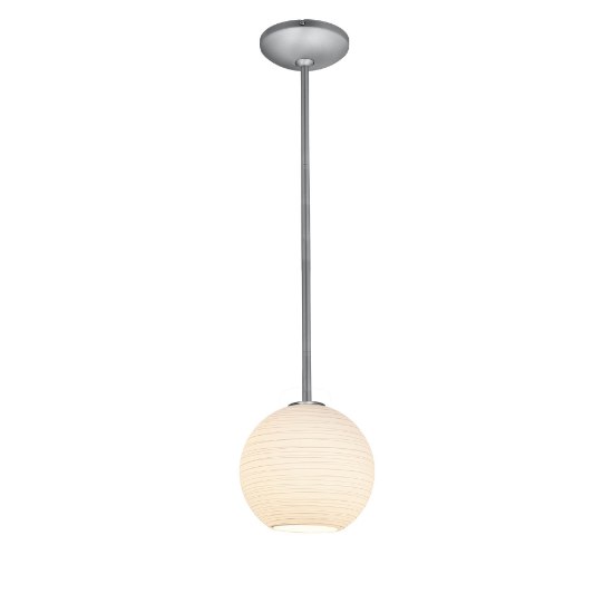 Foto para 11w (s) Japanese Lantern E-26 A-19 LED Dry Location Brushed Steel White Lined Rod Glass Pendant (CAN 1.25"Ø5.25")