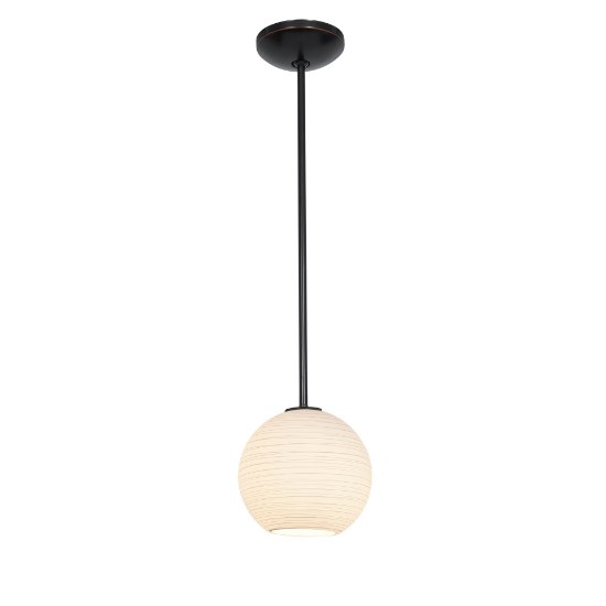 Foto para 11w (s) Japanese Lantern E-26 A-19 LED Dry Location Oil Rubbed Bronze White Lined Rod Glass Pendant (CAN 1.25"Ø5.25")