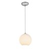 Foto para 11w (m) Japanese Lantern E-26 A-19 LED Dry Location Brushed Steel White Lined Cord Glass Pendant (CAN 1.25"Ø5.25")