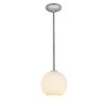 Foto para 11w (m) Japanese Lantern E-26 A-19 LED Dry Location Brushed Steel White Lined Rod Glass Pendant (CAN 1.25"Ø5.25")