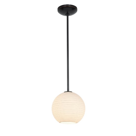 Foto para 11w (m) Japanese Lantern E-26 A-19 LED Dry Location Oil Rubbed Bronze White Lined Rod Glass Pendant (CAN 1.25"Ø5.25")