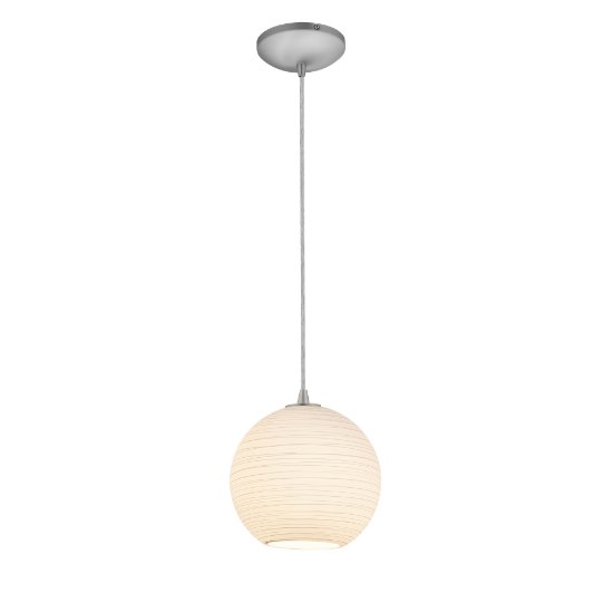 Foto para 12w (m) Japanese Lantern SSL 90CRI LED Dry Location Brushed Steel White Lined Cord Glass Pendant (CAN 1.25"Ø5.25")