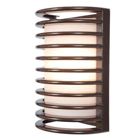 Foto para 9w 800lm 30k Bermuda Dimmable E-26 Replaceable LED Bronze Ribbed Frosted Marine Grade Wet Location LED Bulkhead (CAN 4.6"x4.6"x0.5")