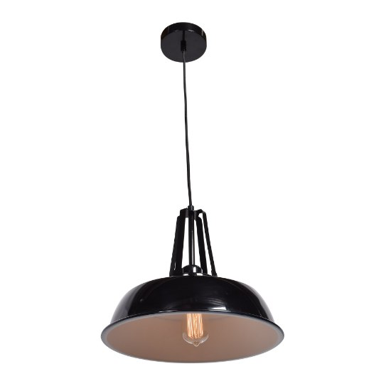 Foto para 60w 800lm 27k Nostalgia E-26 Incandescent Dry Location Shiny Black White 1-Light Pendant 11"Ø13.8" (OA HT 132")