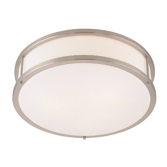 Foto para 10w 800lm 30k Conga E-26 Replaceable LED Damp Location Brushed Steel Opal Dimmable LED Flush Mount