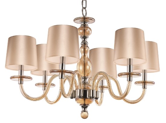 Foto para Venezia 6-Light Chandelier PN Cognac Fabric CA Incandescent Incandescent 36" Chain