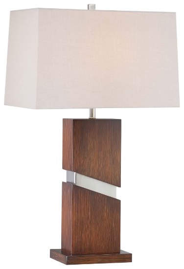 Foto para 100w SW 1 Light Table Lamp Walnut+brushed Nickel Tan Linen