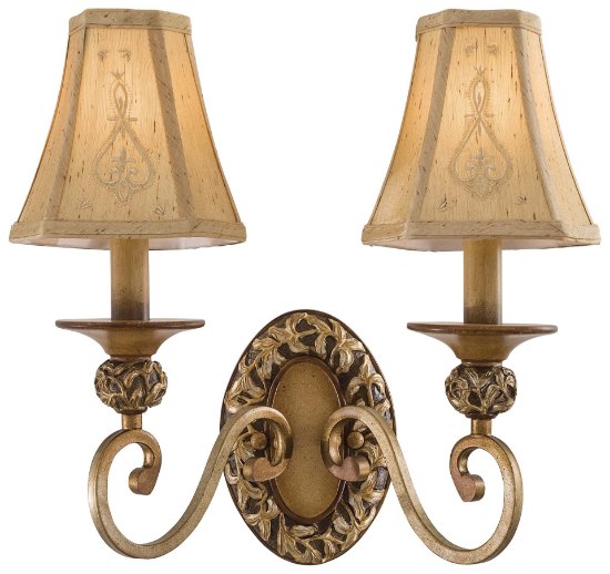 Foto para 60w SW 2 Light Wall Sconce Florence Patina Embroidered Faux Silk Shades