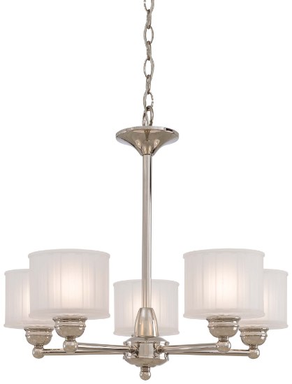 Foto para 100w SW 5 Light Chandelier Polished Nickel Etched Glass-Box Pleat