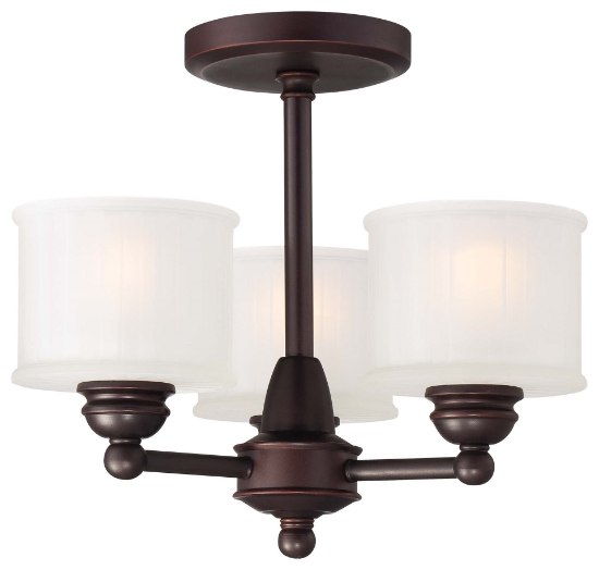 Foto para 60w SW 3 Light Semi Flush Mount Lathan Bronze Etched Glass-Box Pleat