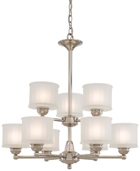 Foto para 100w SW 9 Light Chandelier Polished Nickel Etched Glass Box Pleat