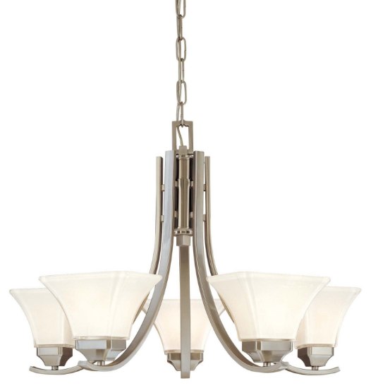 Foto para 100w SW 5 Light Chandelier Brushed Nickel Lamina Blanca