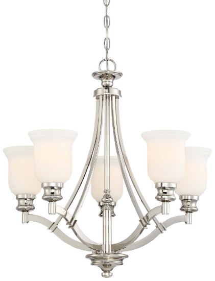 Foto para 100w SW 5 Light Chandelier Polished Nickel Etched Opal