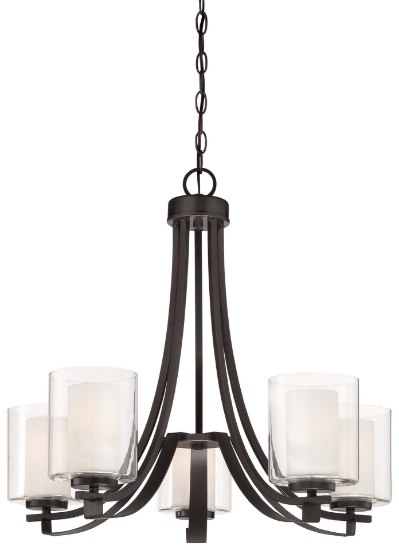 Foto para 100w SW 5 Light Chandelier Smoked Iron Etched White