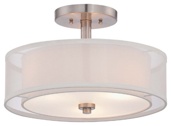 Foto para 60w SW 3 Light Semi Flush Brushed Nickel Translucent Silver Linen Shade