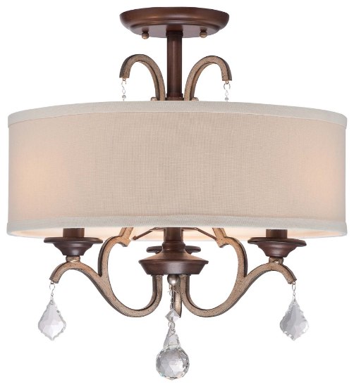 Foto para 60w SW 3 Light Semi Flush Mount Dark Rubbed Sienna With Aged Silver Oatmeal Linen