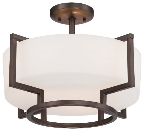 Foto para 100w SW 3 Light Semi Flush Mount Harvard Court Bronze (Plated) Etched White