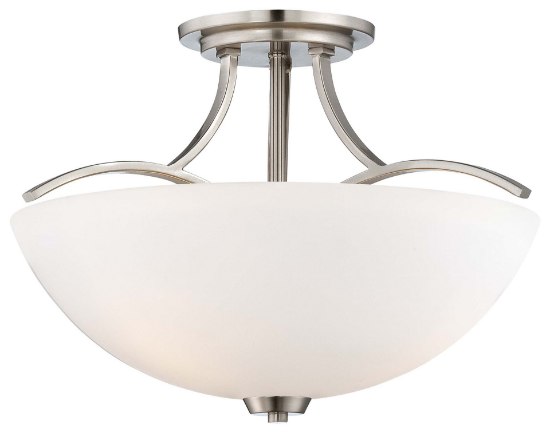 Foto para 100w SW 3 Light Semi Flush Mount Brushed Nickel Etched White Glass