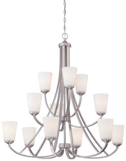 Foto para 60w SW 12 Light Chandelier Brushed Nickel Etched White