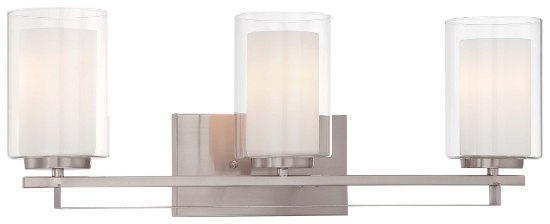 Foto para 100w SW 3 Light Bath Bar Brushed Nickel Etched White Glass