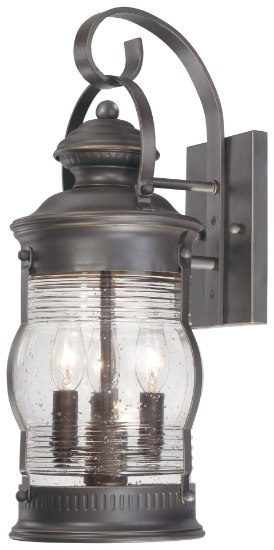 Foto para 60w SW 3 Light Wall Mount Oil Rubbed Bronze W/ Gold Highlights Ribbed Clear Seeded Glass