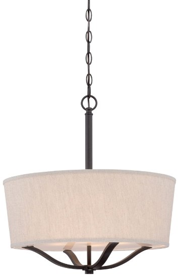 Foto para 100w SW 3 Light Drum Pendant Vintage Bronze Off-White Linen