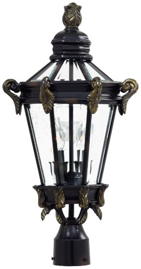 Foto para 60w SW 2 Lt Outdoor Post Mount Heritage W/ Gold Highlights Clear Beveled