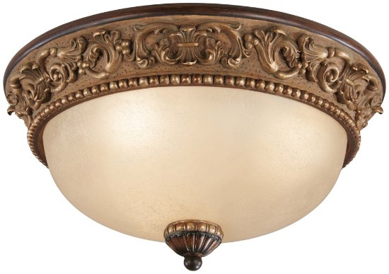 Foto para 60w SW 3 Light Flush Mount Belcaro Walnut Aged Champagne