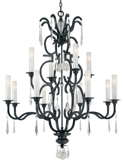 Foto para 40w SW 12 Light Chandelier Castellina Aged Iron White Iris