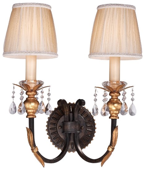 Foto para 60w SW 2 Light Wall Sconce French Bronze W/ Gold Highlights Pleated Champagne