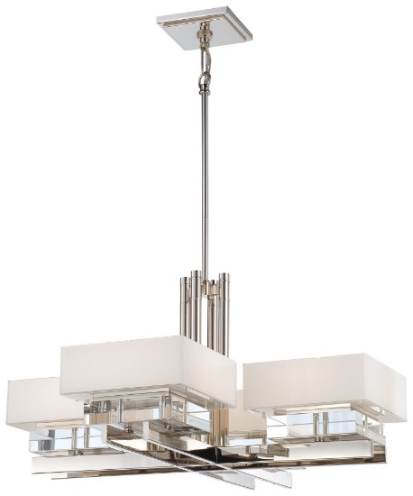 Foto para 75w SW Eight Light Chandelier Polished Nickel Mitered White Glass