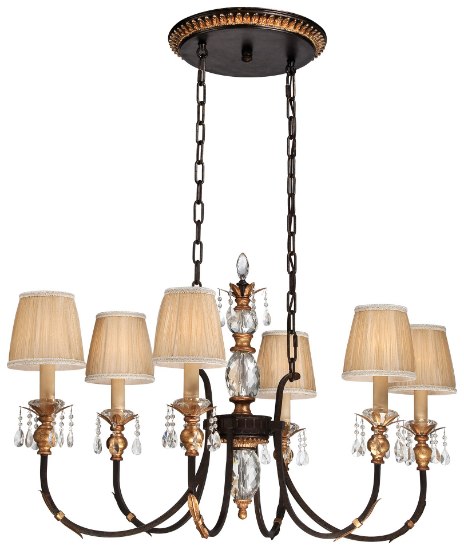 Foto para 60w SW 6 Light Island Light French Bronze W/ Gold Highlights Pleated Champagne Cloth