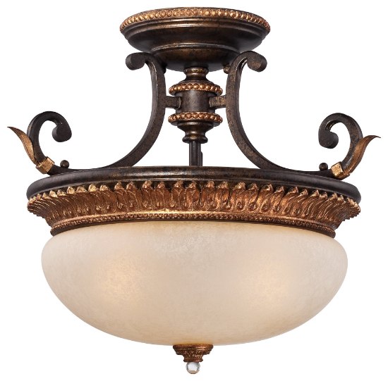 Foto para 60w SW 3 Light Semi Flush Mount French Bronze W/ Gold Highlights Champagne Scavo