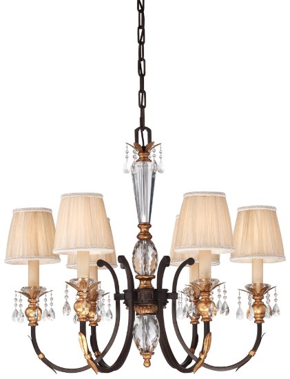 Foto para 60w SW 6 Light Chandelier French Bronze W/ Gold Highlights Pleated Champagne