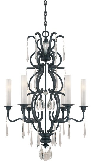 Foto para 40w SW 6 Light Chandelier Castellina Aged Iron White Iris