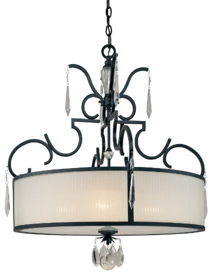 Foto para 100w SW Four Light Pendant Castellina Aged Iron White Iris