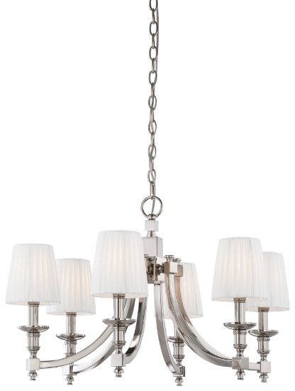 Foto para 60w SW 6 Light Chandelier Polished Nickel White Pleated