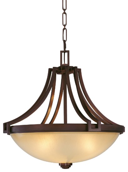 Foto para 100w SW Three Light Bowl Pendant Cimmaron Bronze Brushed Caramel Silk