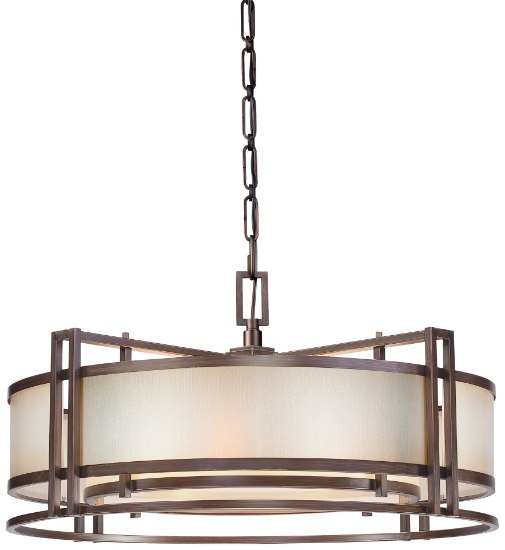 Foto para 100w SW Four Light Drum Pendant Cimmaron Bronze Brushed Caramel Silk