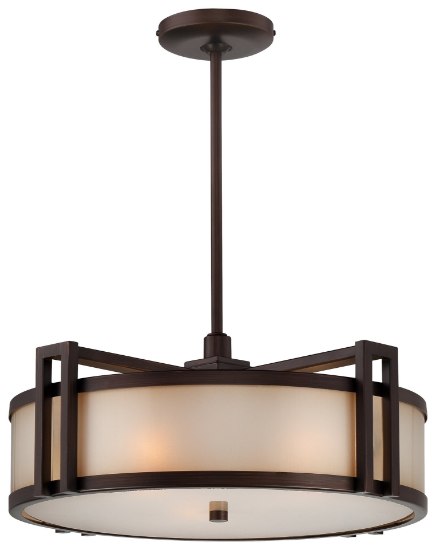 Foto para 100w SW 3 Light Drum Pendant Cimmaron Bronze Brushed Caramel Silk