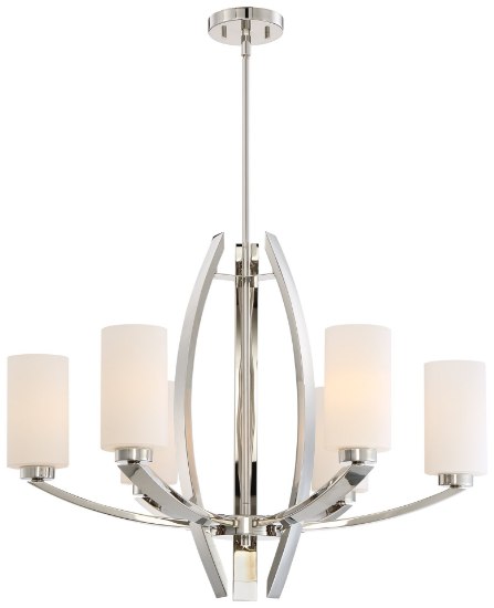 Foto para 100w SW 6 Light Chandelier Polished Nickel Etched Opal Glass