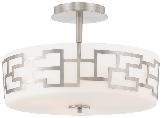 Foto para 100w SW 3 Light Semi Flush Mount Brushed Nickel Etched Opal