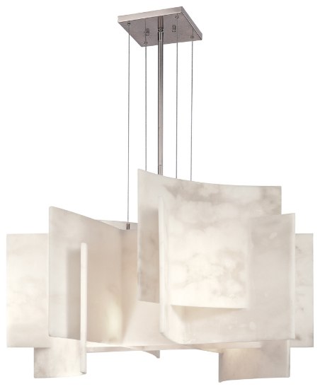 Foto para 60w SW 5 Light Chandelier Brushed Nickel Alabaster Dust