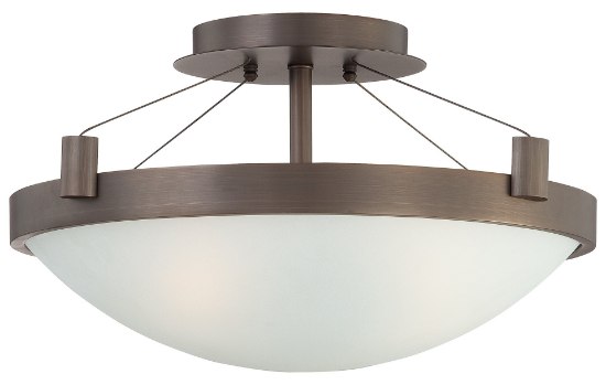 Foto para 60w SW 3 Light Semi Flush Mount Copper Bronze Patina White Frosted