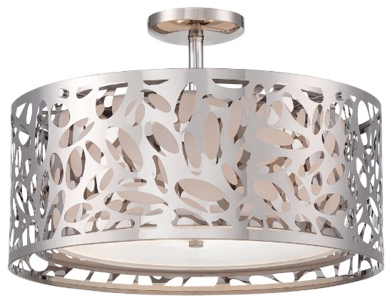 Foto para 100w SW 2 Light Semi Flush Mount Chrome White Linen